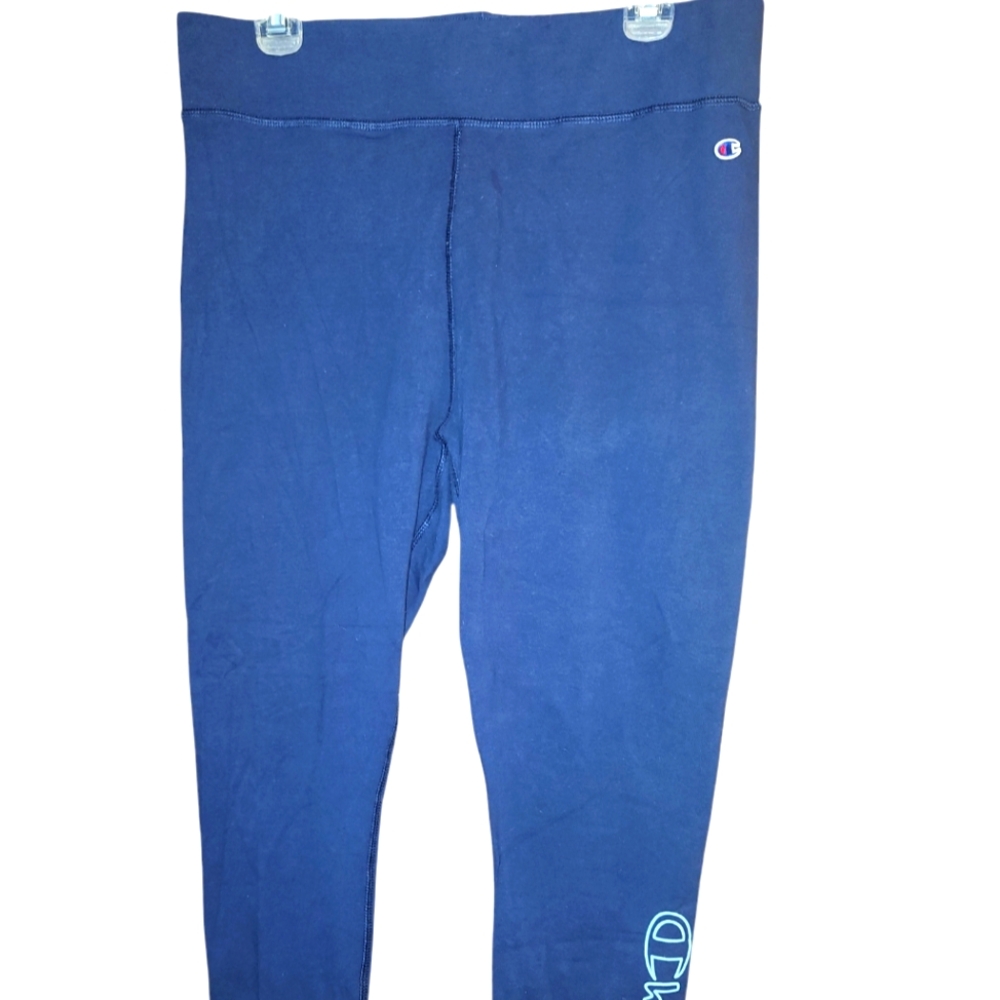 Champions Women’s Navy Blue & Baby Blue Logo Workout Sports Leggings Sz XL